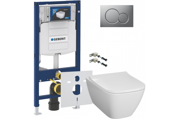 Комплект  Унитаз подвесной Geberit Smyle Square 500.683.01.1 с крышкой-сиденьем с микролифтом + Комплект крепления для инсталляций Geberit Duofix 111.