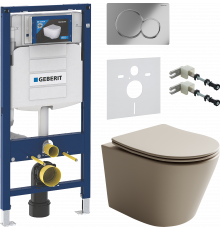 Комплект Унитаз подвесной Ceramicanova Balearica Rimless CN6000MC капучино матовый + Крепления Geberit Duofix 111.815.00.1 к стене + Шумоизоляция + Инсталляция UP 320 111.300.00.5