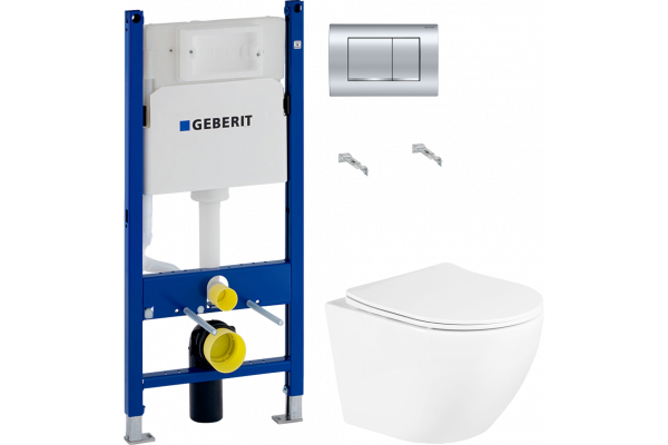 Комплект Унитаз подвесной BelBagno Uno + Инсталляция Geberit Duofix Delta 458.163.21.1 с кнопкой смыва, хром