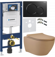 Комплект Унитаз подвесной beWash Bogen 88303273 с сиденьем микролифт латте + Крепления Geberit Duofix 111.815.00.1 к стене + Шумоизоляция + Инсталляция UP 320 111.300.00.5