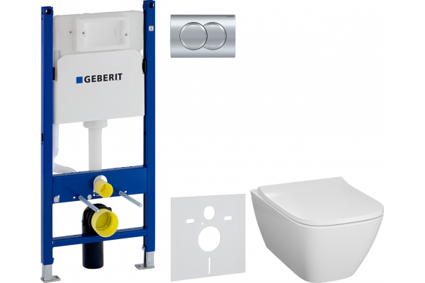 Комплект  Унитаз подвесной Geberit Smyle Square 500.683.01.1 с крышкой-сиденьем с микролифтом + Система инсталляции для унитазов Geberit Duofix Delta