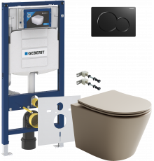 Комплект Унитаз подвесной Ceramicanova Balearica Rimless CN6000MC капучино матовый + Крепления Geberit Duofix 111.815.00.1 к стене + Шумоизоляция + Инсталляция UP 320 111.300.00.5