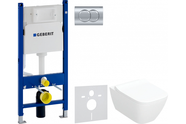 Комплект  Унитаз подвесной Geberit Smyle Square 500.685.01.1 с микролифтом + Система инсталляции для унитазов Geberit Duofix Delta 458.149.21.1 с кноп