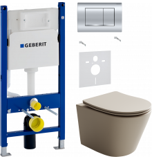 Комплект Унитаз подвесной Ceramicanova Balearica Rimless CN6000MC капучино матовый + Шумоизоляция Geberit + Инсталляция Duofix Delta 458.163.21.1 с кнопкой смыва, хром
