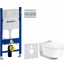 Комплект Унитаз подвесной Geberit AquaClean Mera Comfort 146.214.21.1 с системой удаления запахов, глянцевый хром + Инсталляция Duofix Delta 458.163.21.1 с кнопкой смыва, 