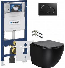 Комплект Унитаз подвесной Vincea Globo VT1-14SMB черный + Крепления Geberit Duofix 111.815.00.1 к стене + Шумоизоляция + Инсталляция UP 320 111.300.00.5 + Кнопка Sigma 01 115.770.DW.