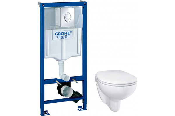 Комплект Унитаз подвесной Grohe Bau Ceramic 39351000 безободковый, альпин-белый + Инсталляция Rapid SL 38721001 3 в 1 с кнопкой смыва + Шумоизоляция