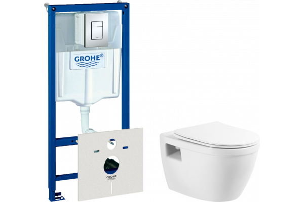 Комплект Унитаз подвесной BelBagno Loto BB070CHR/SC безободковый + Инсталляция Grohe Rapid SL 38772001 3 в 1 с кнопкой смыва + Шумоизоляция