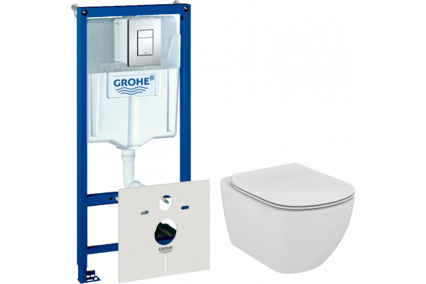 Комплект Унитаз подвесной Ideal Standard Tesi T354601 с микролифтом + Инсталляция Grohe Rapid SL 38775001H 4 в 1 с кнопкой смыва и шумоизоляцией