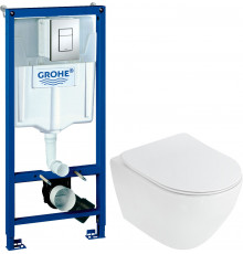 Комплект Унитаз подвесной Cezares Stylus + Крышка BelBagno BB2034SC с микролифтом + Инсталляция Grohe Rapid SL 38772001 3 в 1 с кнопкой смыва