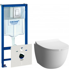 Комплект Унитаз подвесной VitrA Sento + Крышка + Инсталляция Grohe Rapid SL 38775001H 4 в 1 с кнопкой смыва и шумоизоляцией