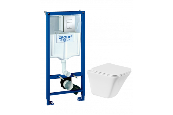 Комплект Унитаз подвесной BelBagno Marmi + Крышка BB052SC с микролифтом + Инсталляция Grohe Rapid SL 38772001 3 в 1 с кнопкой смыва
