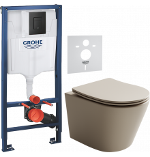 Комплект Унитаз подвесной Ceramicanova Balearica Rimless CN6000MC капучино матовый + Шумоизоляция Grohe + Инсталляция Solido 38811KFO 3 в 1 с кнопкой смыва
