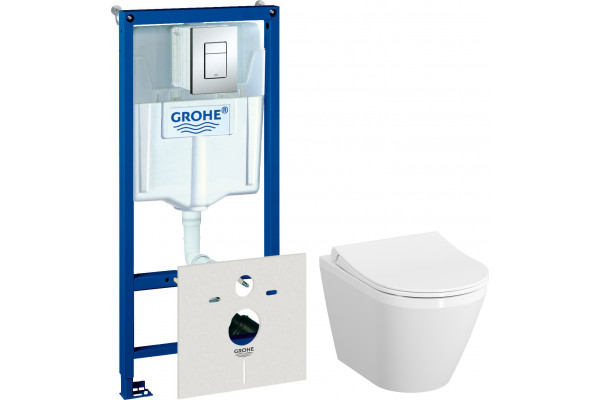 Комплект Унитаз подвесной VitrA Integra + Крышка + Инсталляция Grohe Rapid SL 38775001H 4 в 1 с кнопкой смыва и шумоизоляцией