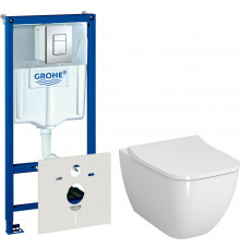 Комплект Унитаз подвесной VitrA Shift 7742B003-0075 белая глянцевая + Крышка Integra Square 191-003-009 с микролифтом + Инсталляция Grohe Rapid SL 38775001H 4 в 1 с кнопкой смы