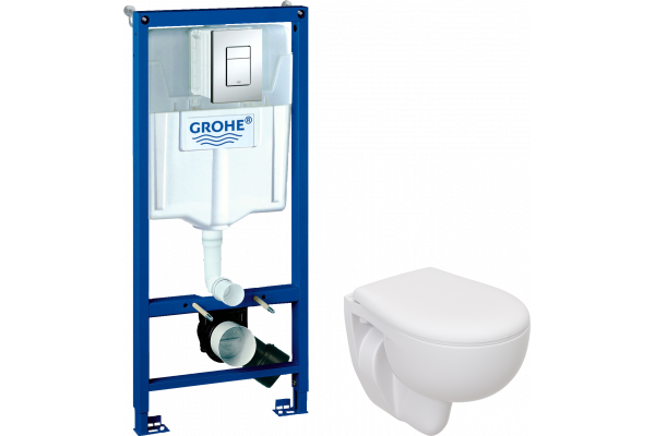 Комплект Унитаз подвесной Seramiksan Natura + Крышка + Инсталляция Grohe Rapid SL 38772001 3 в 1 с кнопкой смыва