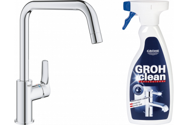 Смеситель для кухни Grohe Eurosmart 30567000, + средство для металлических поверхностей Grohe Grohclean 48166000 500 мл
