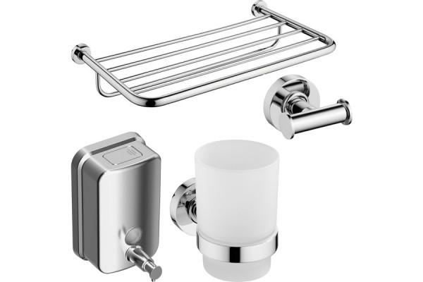 Набор Ideal Standard IOM I1004AA Стакан + Крючок + Диспенсер для мыла + Полка для полотенец, хром
