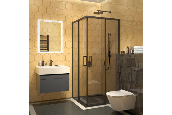 Душевой уголок Kerama Marazzi Vetro 100х100 см, раздвижная дверь, 2 секции двери, профиль матовый черный
