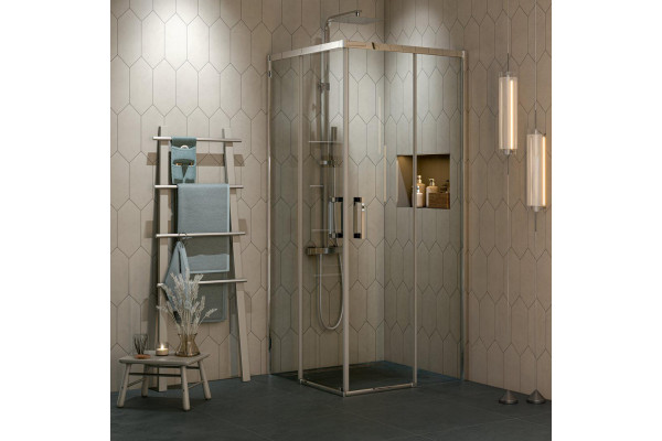 Душевой уголок Kerama Marazzi Vetro 100х100 см, раздвижная дверь, 2 секции двери, профиль хром