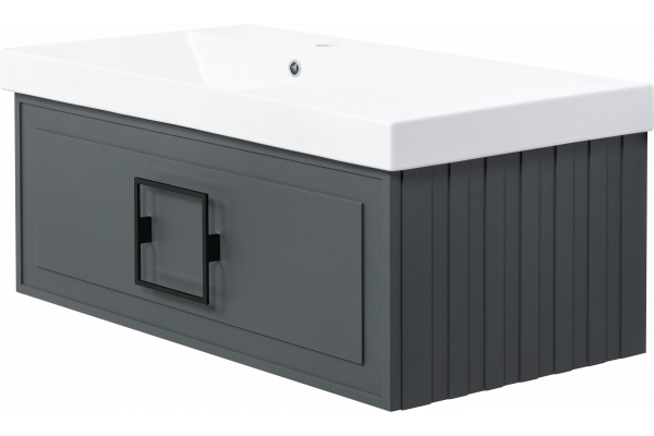 Тумба с раковиной La Fenice Cubo 90 L серая, ручка черная