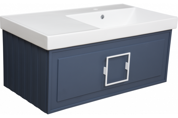 Тумба с раковиной La Fenice Cubo 90 R синяя, ручка белая