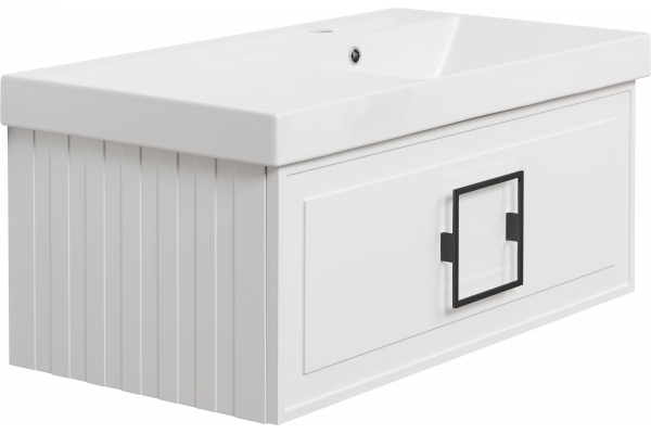 Тумба с раковиной La Fenice Cubo 90 R, белая, ручка черная