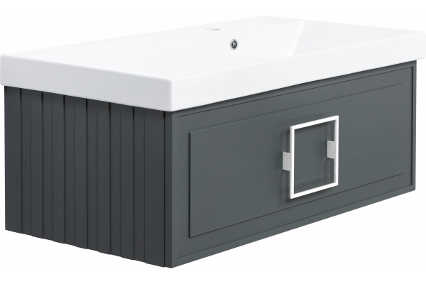 Тумба с раковиной La Fenice Cubo 90 R серая, ручка белая
