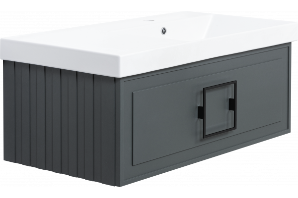 Тумба с раковиной La Fenice Cubo 90 R серая, ручка черная