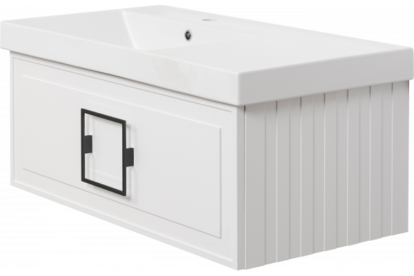 Тумба с раковиной La Fenice Cubo 90 L, белая, ручка черная
