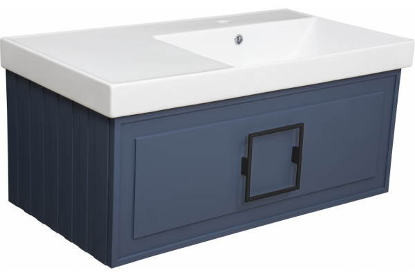 Тумба с раковиной La Fenice Cubo 90 R синяя, ручка черная