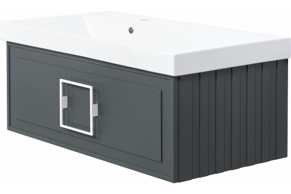 Тумба с раковиной La Fenice Cubo 90 L серая, ручка белая