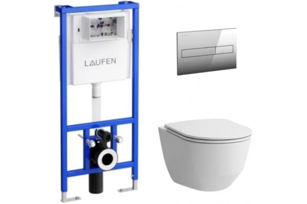 Комплект Laufen 8.6996.6.000.000.R унитаз безободковый, с микролифтом + система инсталляции с кнопкой смыва