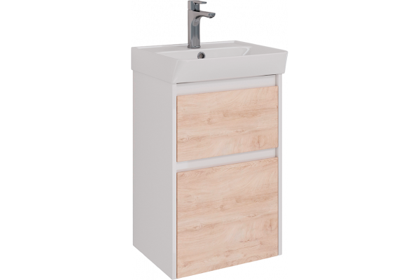 Тумба с раковиной Lemark Combi 45, дуб кантри, белая глянцевая