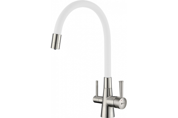 Смеситель для кухни Lemark Comfort LM3075BN-White с гибким изливом, никель, белый