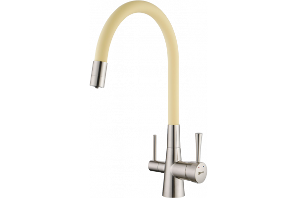 Смеситель для кухни Lemark Comfort LM3075BN-Beige с гибким изливом, никель, бежевый