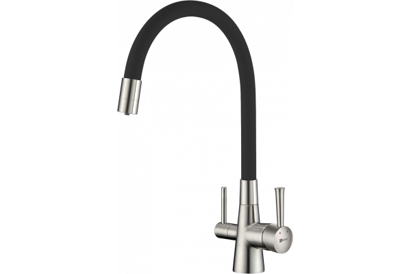 Смеситель для кухни Lemark Comfort LM3075BN-Black с гибким изливом, никель, черный