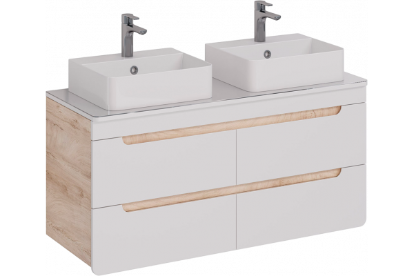 Тумба с раковиной Lemark Olivia 125 дуб кантри, белая глянцевая, раковина MyJoys