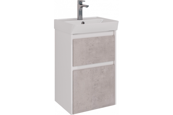 Тумба с раковиной Lemark Combi 45, бетон, белая глянцевая
