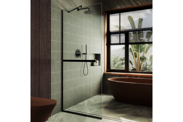 Душевая перегородка Maybahglass MGD-726-6у 79 см, профиль черный, стекло прозрачное