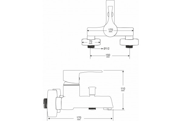 Смеситель для ванны с душем MEGA Sun MG-SUN01 + Душевой гарнитур Grohe Vitalio Comfort 26176000 хром