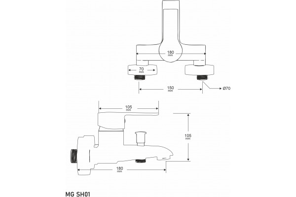Смеситель для ванны с душем MEGA Snow MG-SH01 + Душевой гарнитур Rossinka AC-26