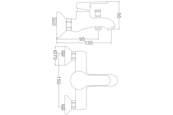 Смеситель для ванны с душем MEGA City MG-ZRV103 + Душевой гарнитур Grohe Tempesta New 27794001