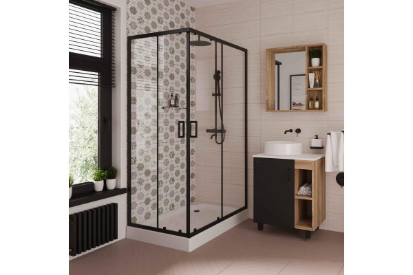 Душевой уголок Niagara Nova NG-6881-08 BLACK 100x80, профиль черный, стекло прозрачное
