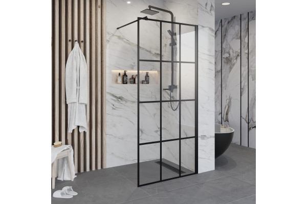 Душевая перегородка Niagara Nova NG-685-12 BLACK 120x195 профиль черный, стекло прозрачное