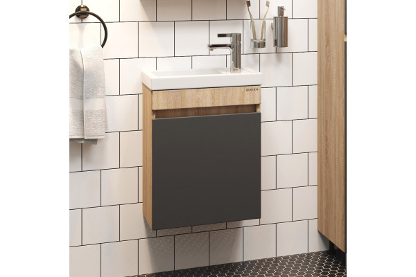 Тумба с раковиной Onika Милтон 45 подвесная, серая, дуб сонома