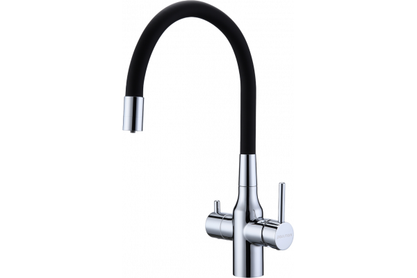 Смеситель для кухни Paulmark Salix 213419-CR, хром, черный, с гибким изливом