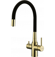 Смеситель для кухни Paulmark Salix 213419-G, золото, черный, с гибким изливом