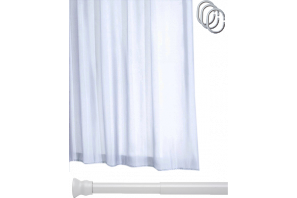 Штора для ванной Ridder Madison 45301 белая, 180x200 + карниз для ванны + крючки для шторы