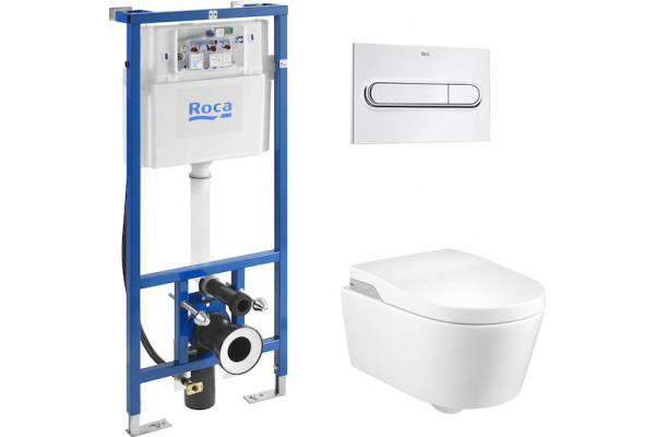 Комплект Унитаз подвесной Roca Inspira in-wash + Инсталляция Duplo Smart 890090800 + Кнопка PL1 Dual хром